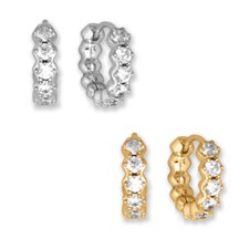 Gold or Rhodium Plated 925 Sterling Silver Small CZ Hoop Earrings -10mm diameter