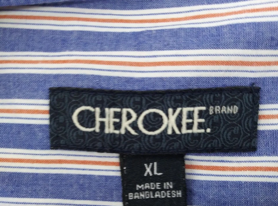 Camisa social masculina Cherokee tamanho XL azul laranja listrada colarinho com botões - Imagem 4 de 4