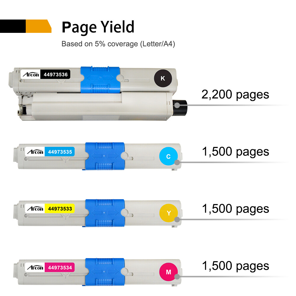 4 Toner kompatibel mit Oki C301, C321DN, C301DN, MC332DN, MC342DN, MC342DNW, MC340 Series - Schwarz 2.200 Seiten, Color je 1.500 Seiten