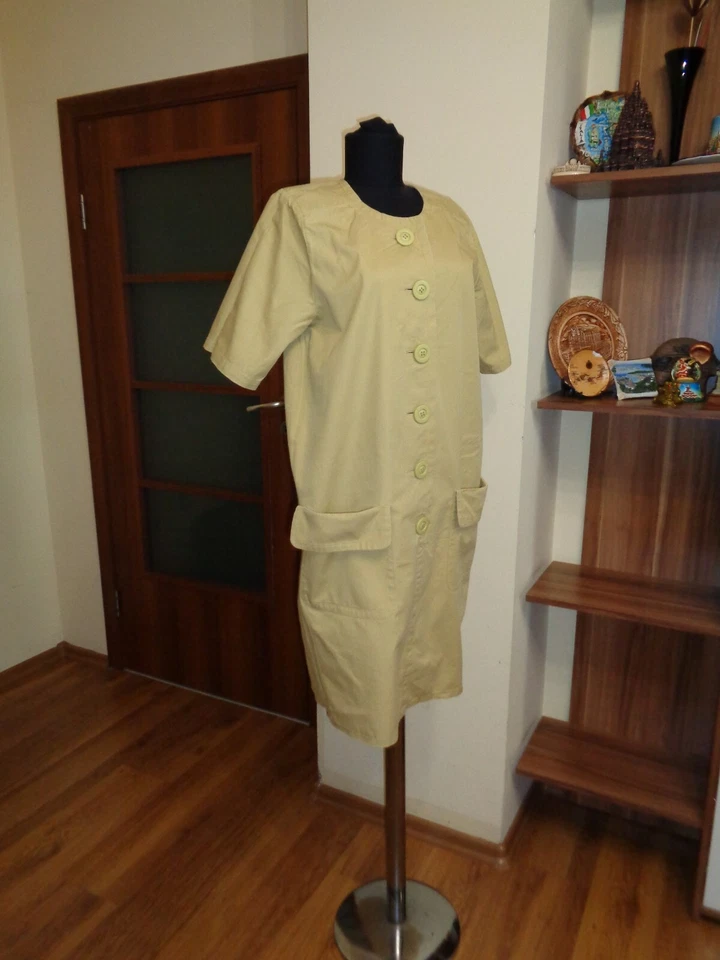 YVES SAINT LAURENT VARIACIONES TRIGO AMARILLO ALGODÓN? VESTIDO CAMISA COCOON-FR 42 Foto 4 de 4