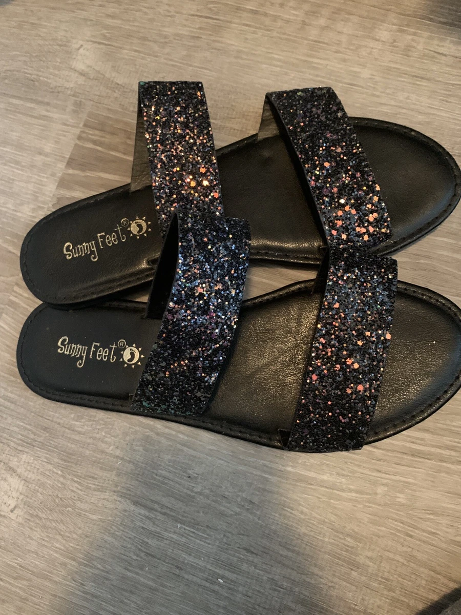 Sparkly double strap sandals hot sale