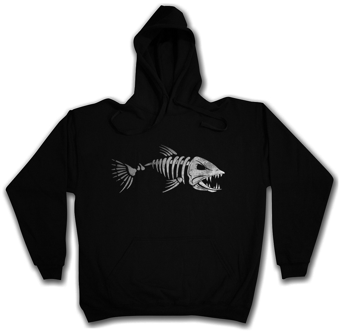 FISH SKELETON HOODIE SWEATSHIRT Fishing Fisher Rod Pole Bone River