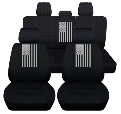 Fits 2011-2018 Dodge Ram 1500-3500 Front and rear seat covers with silver flag
