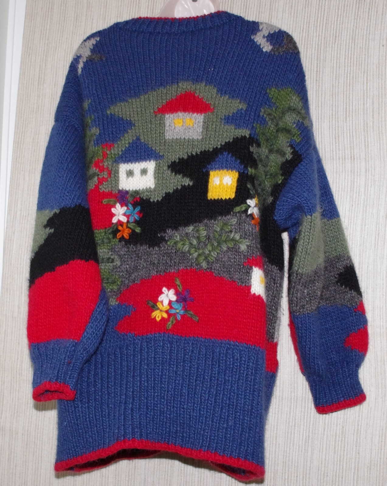 Hand Knit 100percent Wool Multi Colored Sweater Floral Heavy Cardigan Women's Jacket image 8