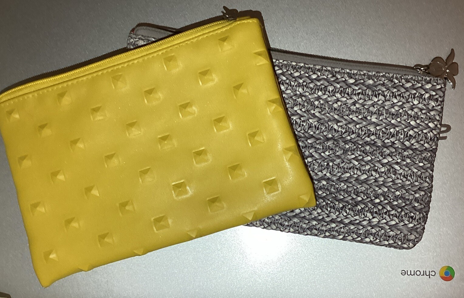 2 Cute Yellow & Gray Textured Makeup Bags/Pencil Cases Brand New