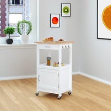 eHemco Kitchen Island Cart on Wheels, Natural Solid Hardwood Top Collectible 