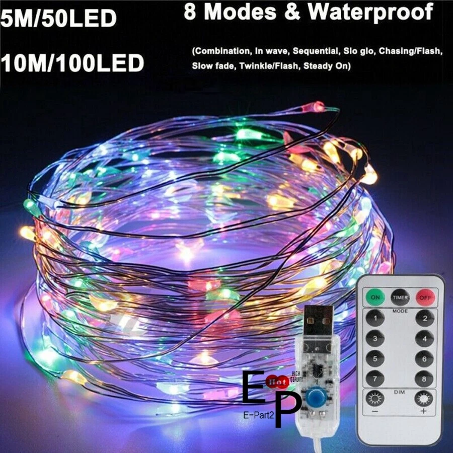 USB Plug Twinkle LED String Fairy Lights Silver Wire With Remote  50 100 200 LED - Image 3 of 4
