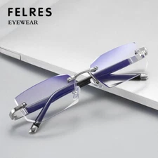 Rimless Anti-Blue Light Retro Reading Glasses For Men Women Luxurious Eyewear