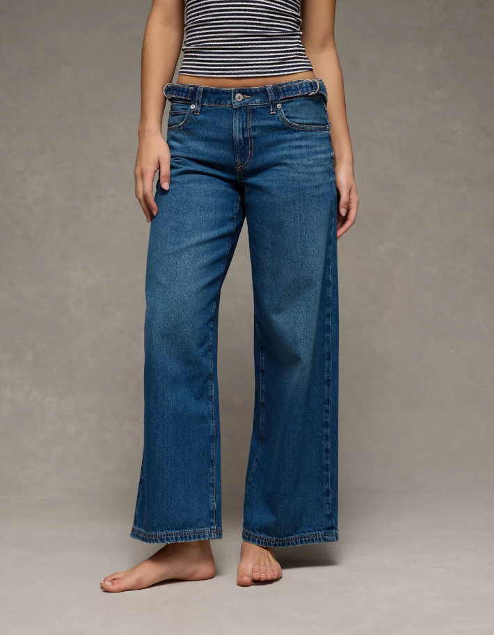AE Dreamy Drape Strigid Low-Rise Baggy Wide-Leg Jean - Tinted Medium
