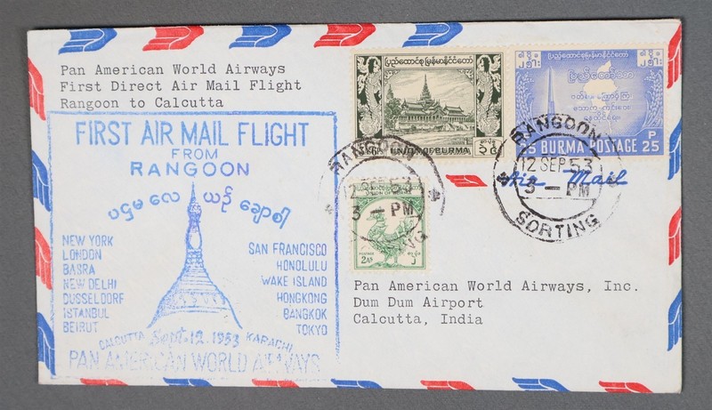 MayfairStamps Burma 1953 Rangoon to Calcutta India Pan American First Flight Cov