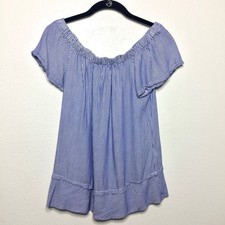 Cupio Blue White Pinstripe Off The Shoulder Size Small Cupio Blue White Pinstripe Off The Shoulder Size Small