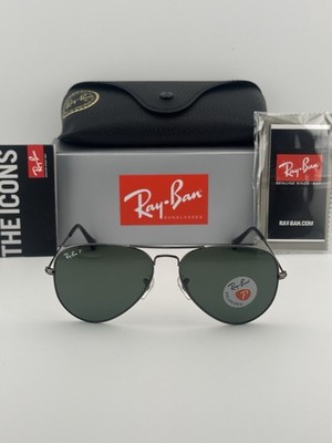 Ray-Ban Metal Aviator Gunmetal G-15 Green Polarized Sunglasses RB3025 004/58mm