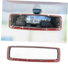 Bling Car Rear View Mirror, Clip-On Rhinestone Car Rearview Mirror with Red