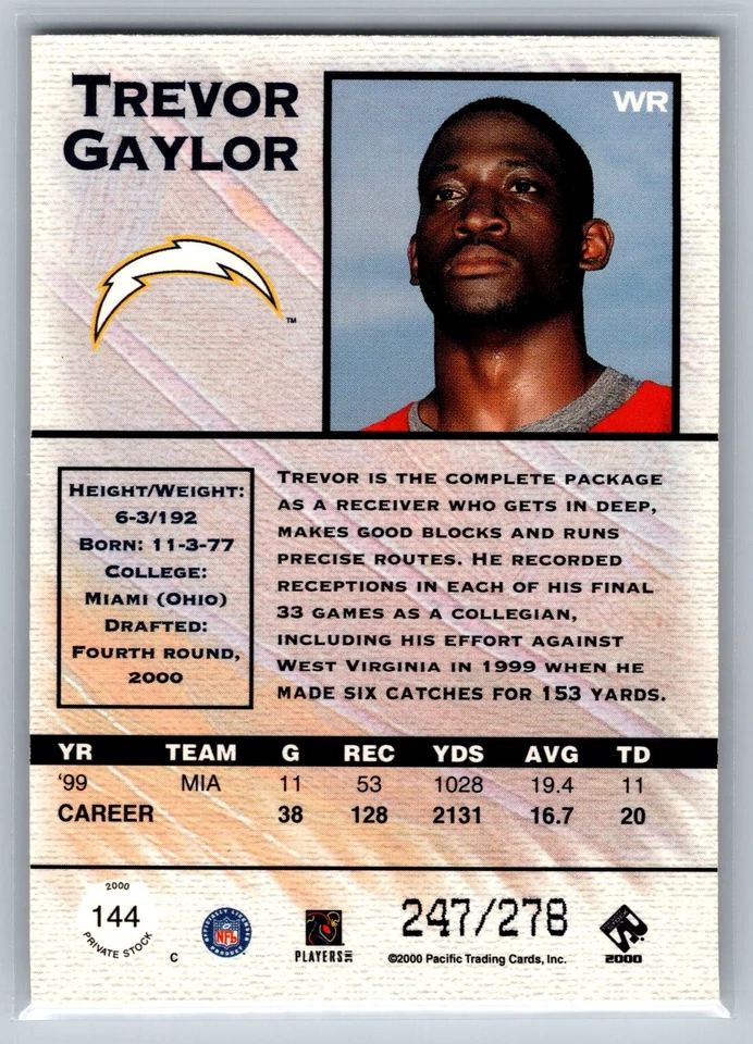 Trevor Gaylor 2000 Pacific Private Stock /278 #144 - Image 2 of 2