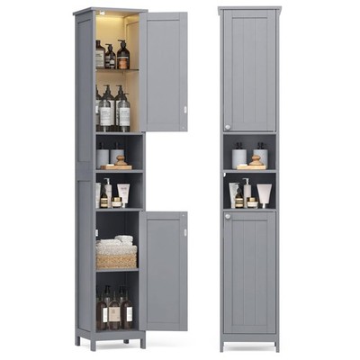 VASAGLE Tall Storage Cabinet with Lights Slim Freestanding Adjustable Shelves Sm