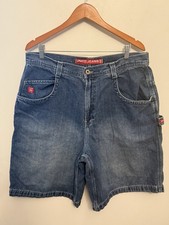 Vintage 90s Y2K Mens 38 JNCO Blue Red Crown Baggy Denim Jean Shorts