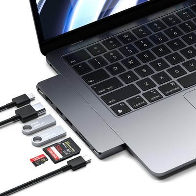 Satechi 7-in-1 USB C Hub Multiport Adapter Pro Slim 4K HDMI 100W Space Gray
