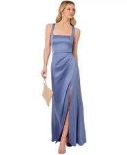 Adrianna Papell French Blue Square-Neck Satin Gown Size 8 $189