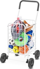 Folding Utility Shopping Cart with Wheels, Heavy Duty Metal Grocery Cart,