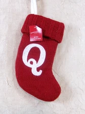 Initial "Q" Red Knit Mini 8" Christmas Holiday Stocking Wondershop Brand New