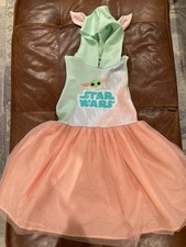 Star Wars Grogu Mandalorian Girls Size L 10/12 Hooded Flare Tank Dress/Gown EX