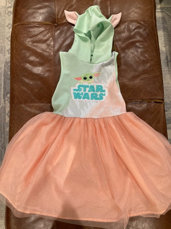 Star Wars Grogu Mandalorian Girls Size L 10/12 Hooded Flare Tank Dress/Gown EX