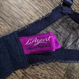 L'Agent by Agent Provocateur Bra Womens 36DD Navy Blue Excellent Sheer Mesh Lace