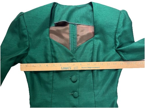 VTG Handmade Emerald Silk Shantung Skirt Suit Set Jacket & Maxi Skirt Lined XS/S - Picture 9 of 24