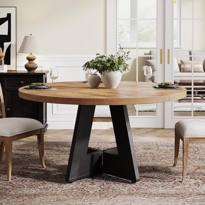 120 cm Runder Esstisch aus Holz, Küchentisch für Esszimmer für 4 Erwachsene