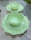 Vintage Fire King Jade Jadeite Glass Lotus Leaf & Blossom 2 Plates 2 Bowls Set