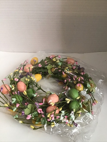 Spring Easter Colorful Eggs Eucalyptus Leaves Beaded Pastel 7” & 5” Wreaths New - Picture 1 of 4