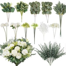 Eucalyptus Stems Artificial Greenery Artificial Plants  Flowers Green White ...