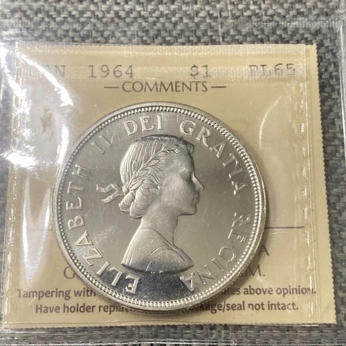 1964 Canada Silver Dollar Coin ICCS CERT# XZJ 042– PL 65 ** Cameo **