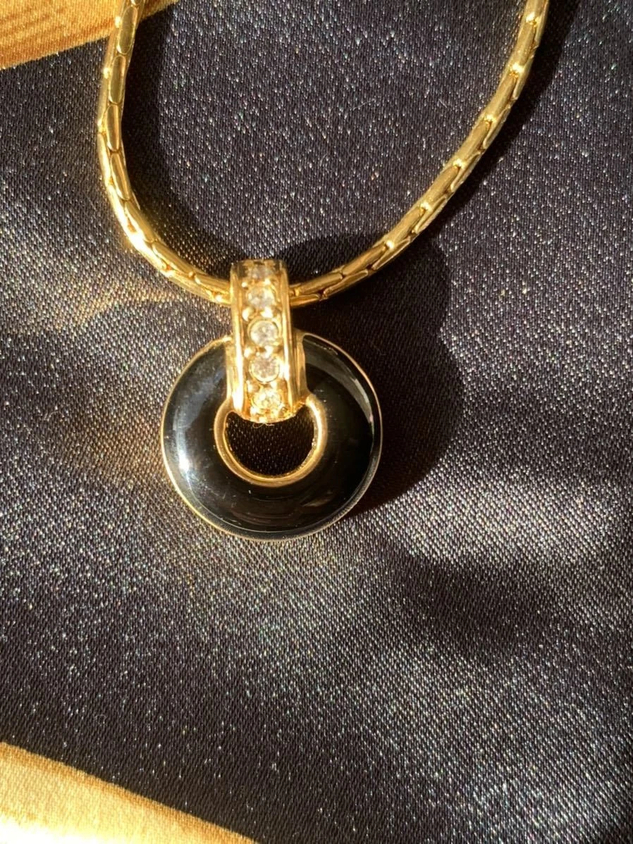 Collana Christian Dior oro nero logo catenina 43 48 cm 1 5x1 2 cm motivo accessorio