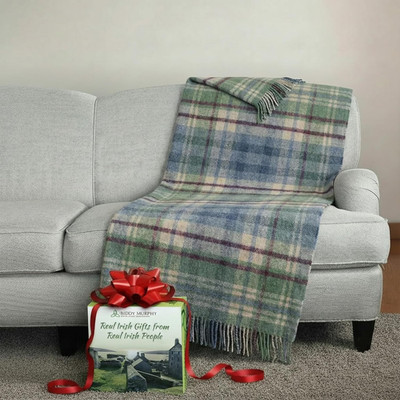 Luxurious 100% Wool Irish Throw Blanket, 54'' x 72'', Classic Tartan Plaid