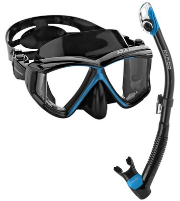 Rapido Four Lens Panoramic View Scuba Snorkeling Mask & Dry Snorkel Set Combo