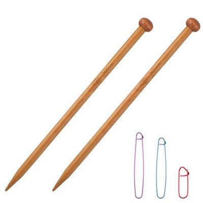 Bamboo Knitting Needles Set Large Size Straight Single 10mm(M), Light Brown