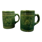 Antique McCoy Pottery Green Salt Glaze 5” Handle Mug Grape Set Of 2 Early 1900s