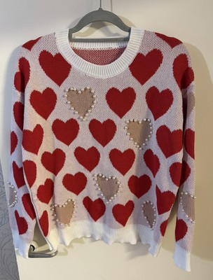 Shein Pullover mit Perlen und Herzmuster Größe XL