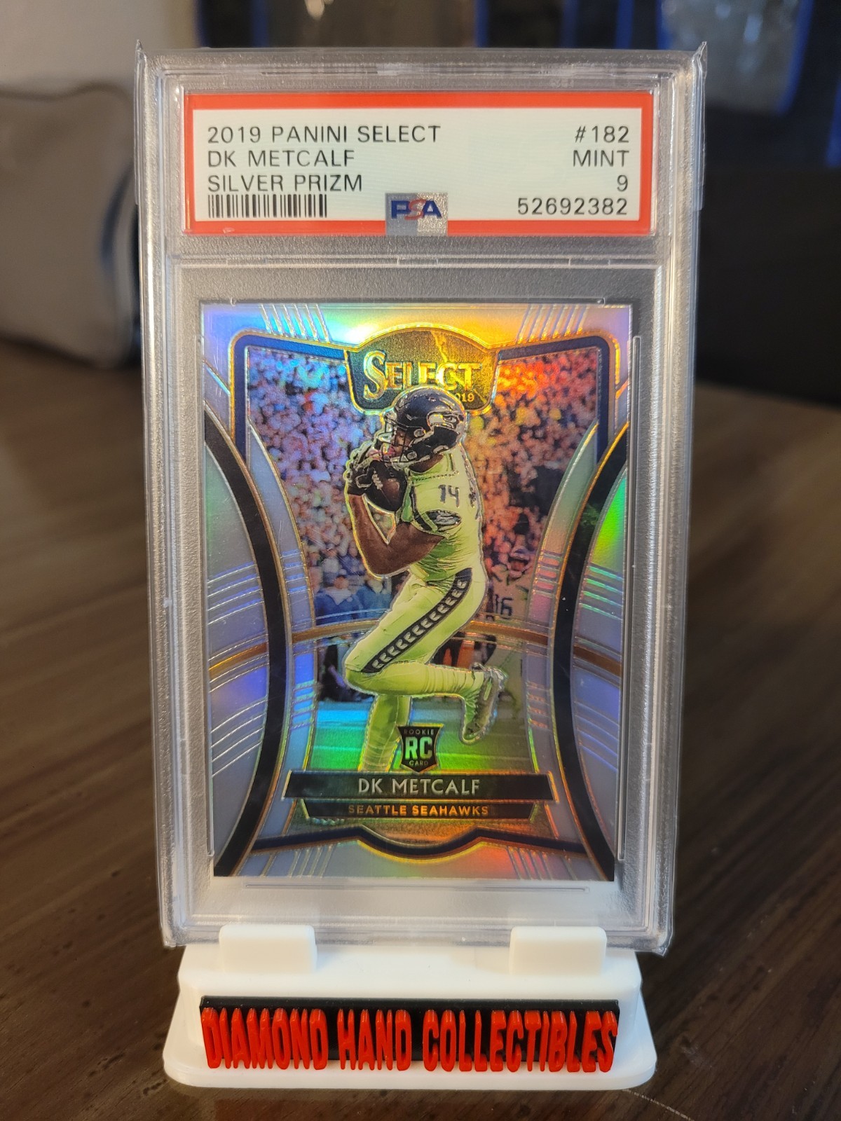 DK METCALF PSA 9 MINT SEAHAWKS PREMIER LEVEL SILVER PRIZMS 182 RC SP 2019 SELECT