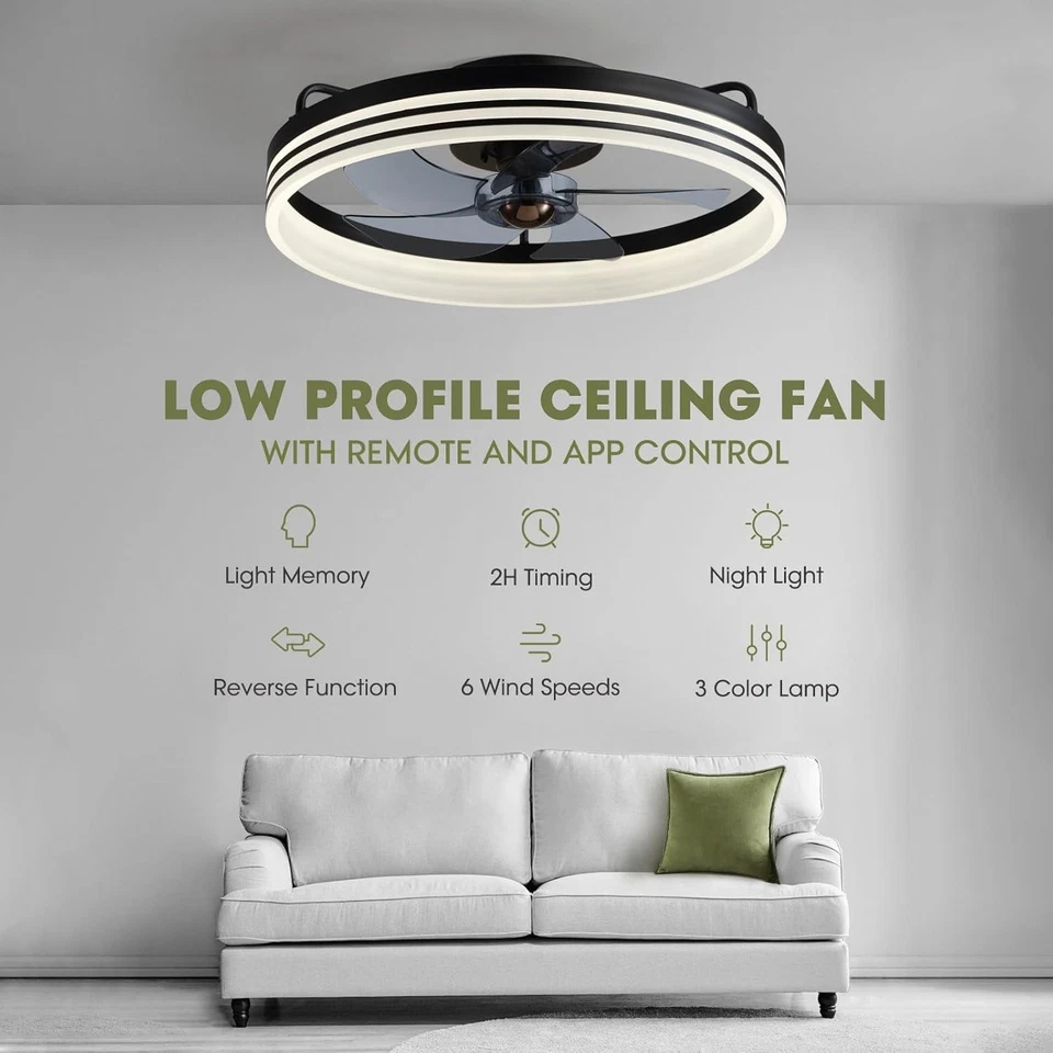 Dimmable LED Light Flush Mount Fan Remote Control - Image 4 of 4