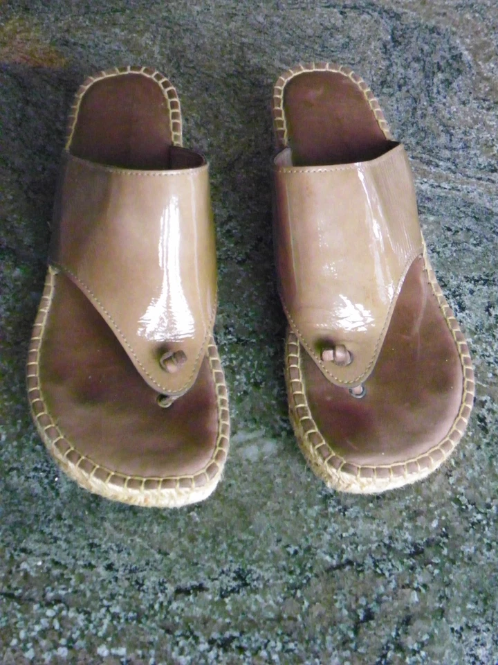 Andre Assous Tanga Cuero Charol Rafia Cuña Alpargata\Sandalias Mujer 42 Foto 3 de 4