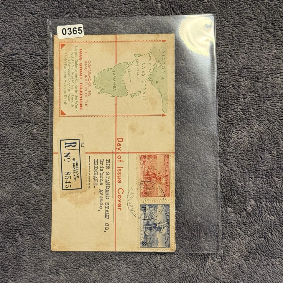 1936 Australia Bass Strait Telephone FDC Registered Brisbane Day of Issue Cover - Image 4 of 4