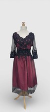 22 uk Black  Red lace net mesh midi dress whimsigoth witchy 50s romantic gothic 