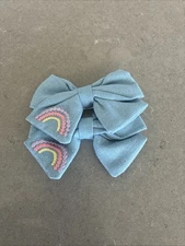 Blue W/ Rainbow Crocodile Clip Hair Bows 2 Pc Set | New W/ Fast Shipping!