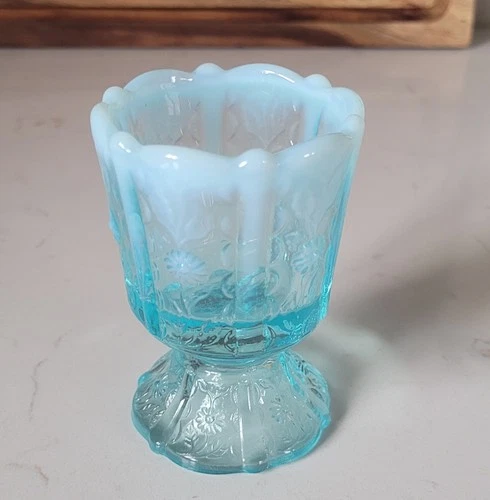 Vintage Fenton Blue Opalescent Paneled Daisy Toothpick Holder
