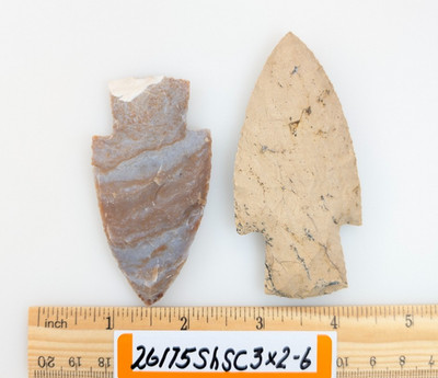 Two 3'' Spearheads w/integrated Shaft - Knife -Drill - Hand Knapped Agate/Jasper