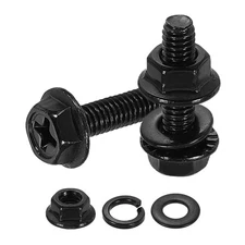 M4 x 16mm 20Pcs Phillips Flanged Hex Bolts with Nuts, Flat & Lock Washers, Black