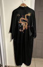Golden Dragon Silk Robe Hand Embroidered Vintage Kimono Womens Size M