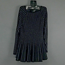 Vita Milano Sweater Dress Womens Medium Black Metallic Striped Fit Flare Ribbed